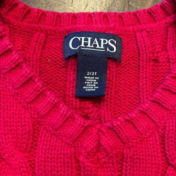 ⭐️Chaps Ralph Lauren Cotton Red Cable Knit Sweater Vest Toddler Sz 2T Chest Logo - Picture 5 of 6